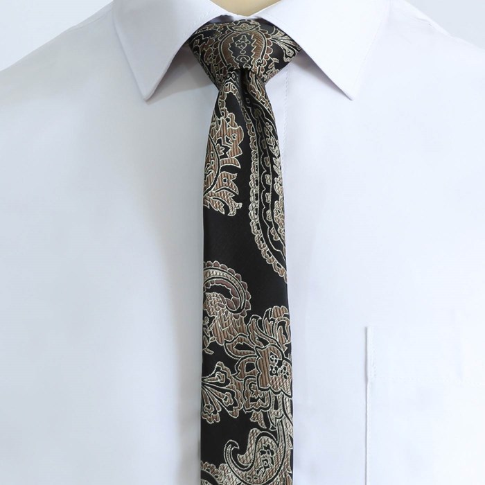 Tie and leather set of black and brown jacquard design code T01-07-0131