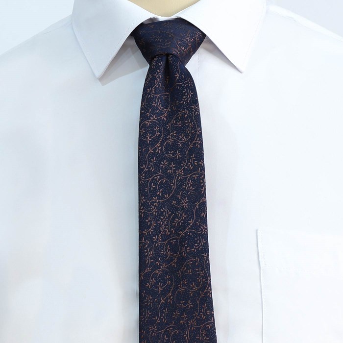 Tie and skin set of navy brown flower design code T01-07-91231
