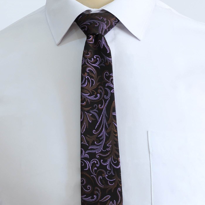 ست کراوات و پوشت طرح گل مشکی یاسی کد T01-07-0120 Tie and leather set of jasmine black flower design T01-07-0120