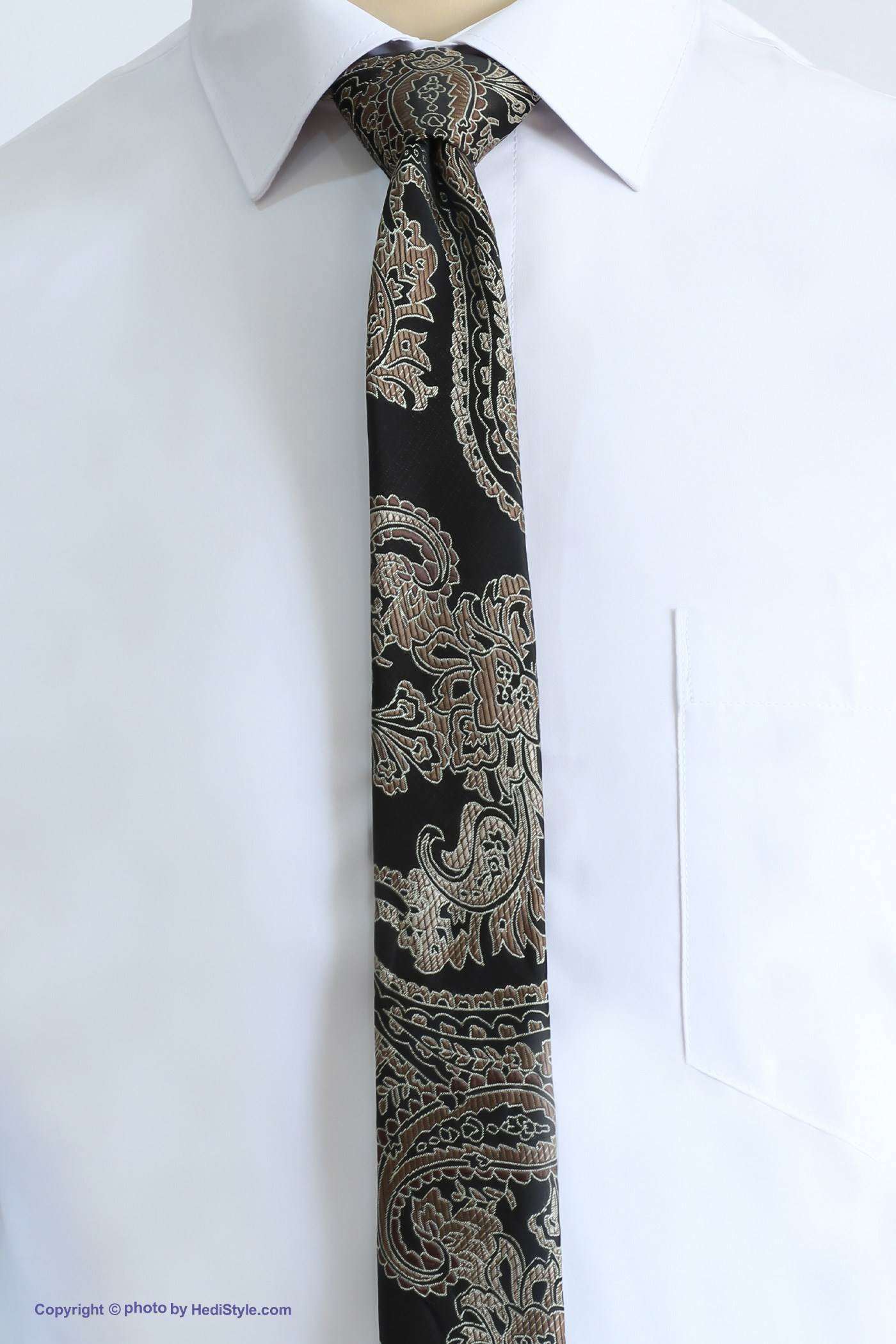 Tie and leather set of black and brown jacquard design code T01-07-0131
