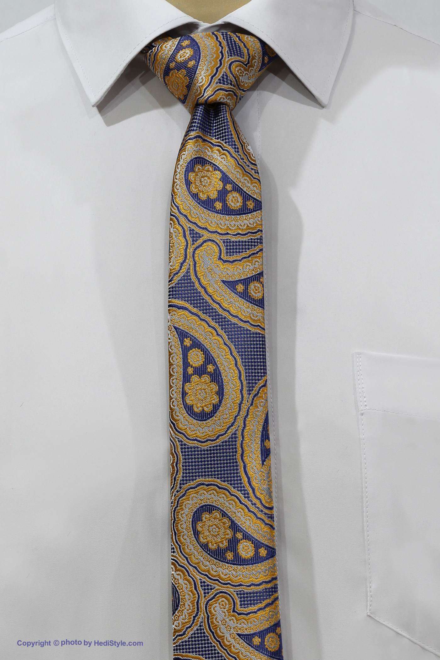Tie and leather set with yellow and blue jig pattern code T01-07-0826