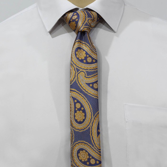 ست کراوات و پوشت طرح بته جقه آبی زرد کد T01-07-0826 Tie and leather set with yellow and blue jig pattern code T01-07-0826