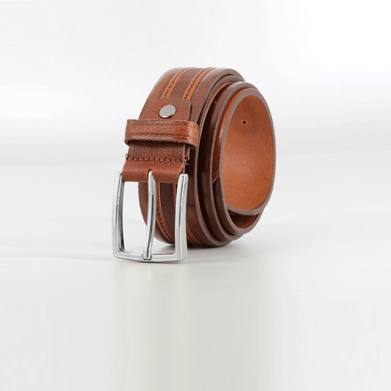 Mens leather belt sewn in the middle