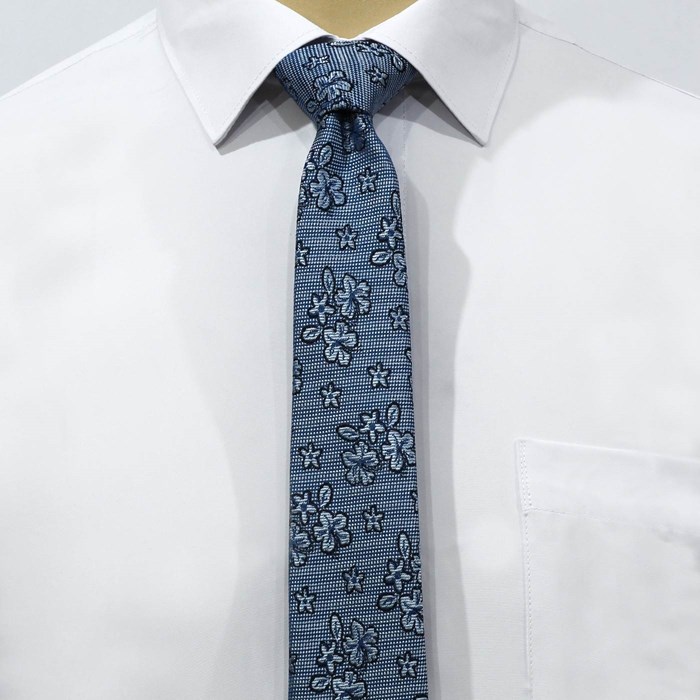 ست کراوات و پوشت طرح گل آبی توسی کد T01-07-0805 Tousi blue flower tie and skin set code T01-07-0805