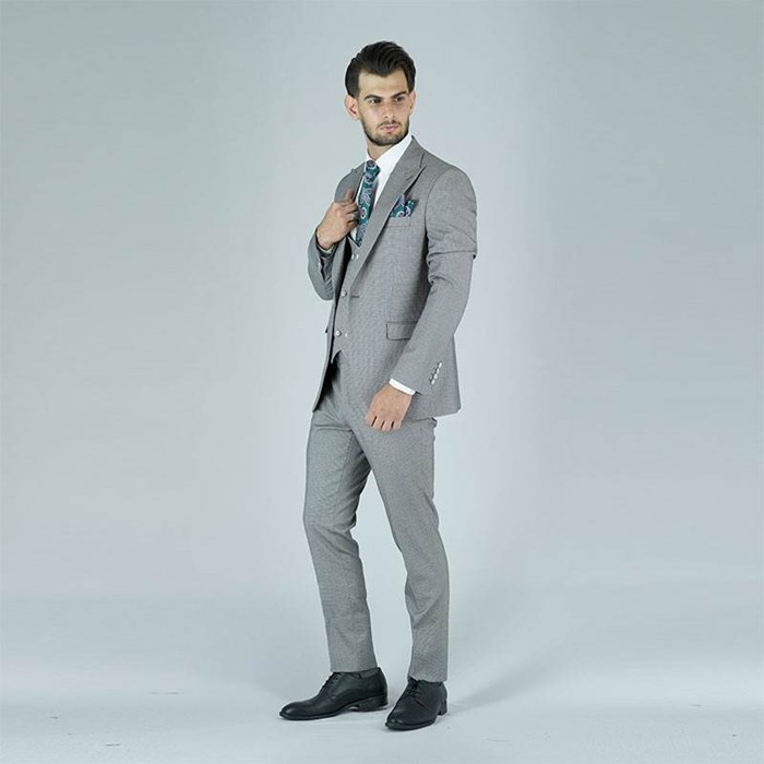 Mens needle suit silver background