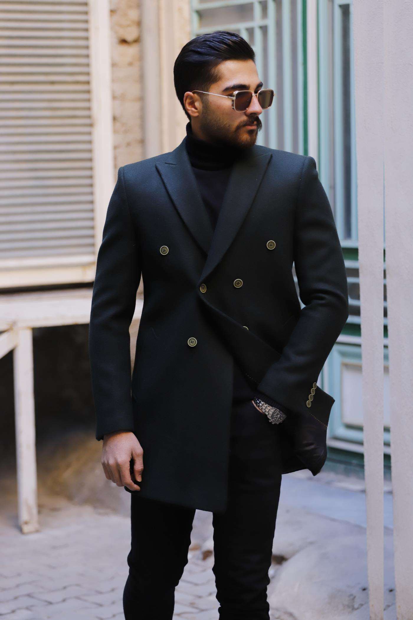 Men's cashmere coat six buttons English model